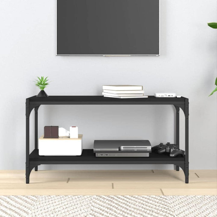 homiuse TV-Schrank Schwarz 80x33x41 cm Holzwerkstoff und Stahl TV Board Fernsehschrank Fernsehtisch