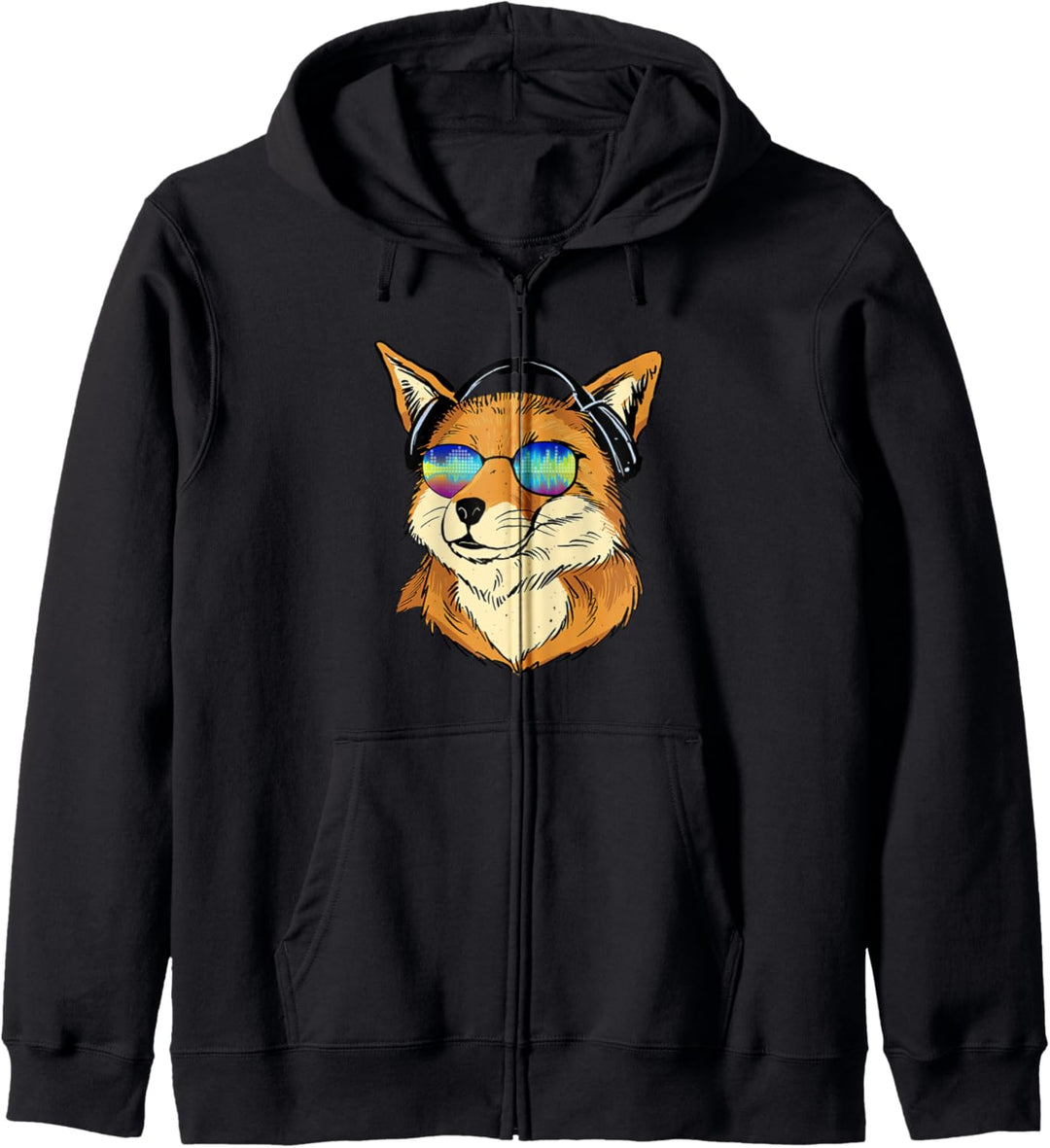 Cooler Fuchs mit Sonnenbrille und Kopfhörer Kapuzenjacke