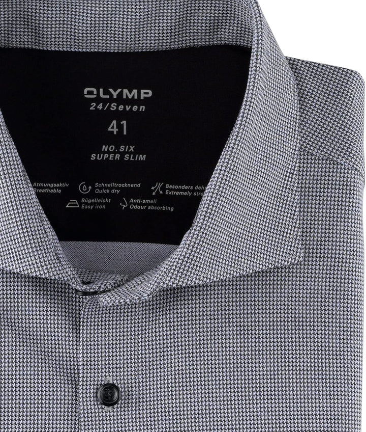 OLYMP Herren Businesshemd No. Six 24/Seven,Gemustert,super Slim,Kent-Kragen 37 Schwarz 68, 37 Schwar