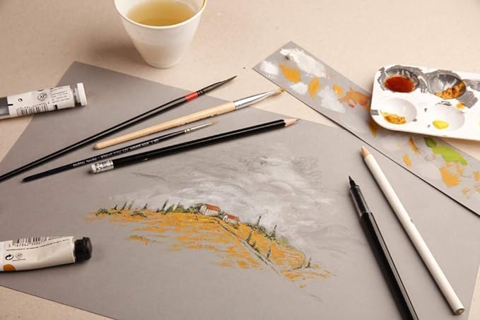 Clairefontaine 975438C - Skizzenbuch mit Fadenbindung, 64 Blatt Zeichenpapier PaintOn Grau 19x19 cm