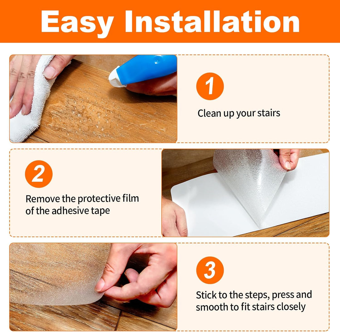 Spurtar Treppenstufen Matten Antirutsch Treppe,10 x 60 cm Streifen Transparent Klebeband Stufenmatte