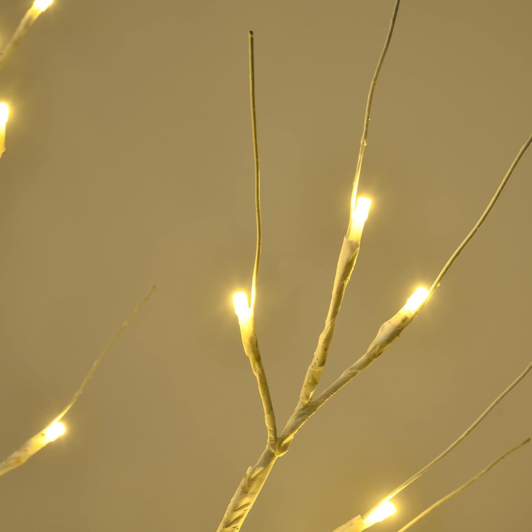 HOMCOM 120 cm Kunstbaum, Weihnachtsbaum Birken mit LED, Kunstbirke, Birkenbaum, Weihnachtsdeko für H