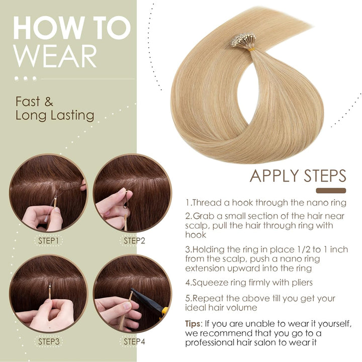 Silk-co Haarteile Echthaar Nanoring Extensions Loop Haarverlängerung 100% Human Hair Weich Natürlich