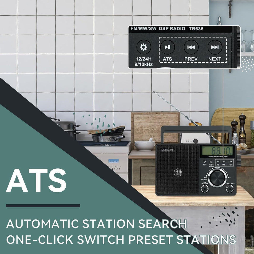 Retekess TR635 Tragbares Radio,FM/AM/SW Mains and Battery Operated World Receiver Radio,Headphone Co