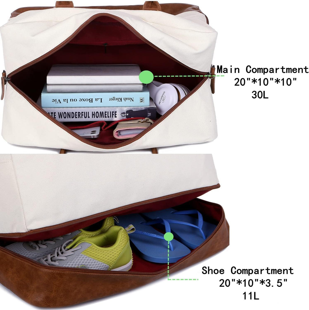 Damen Segeltuch Reisetasche Wochenendtasche Canvas Travel Duffel Weekender Tasche Handgepäck mit Sch