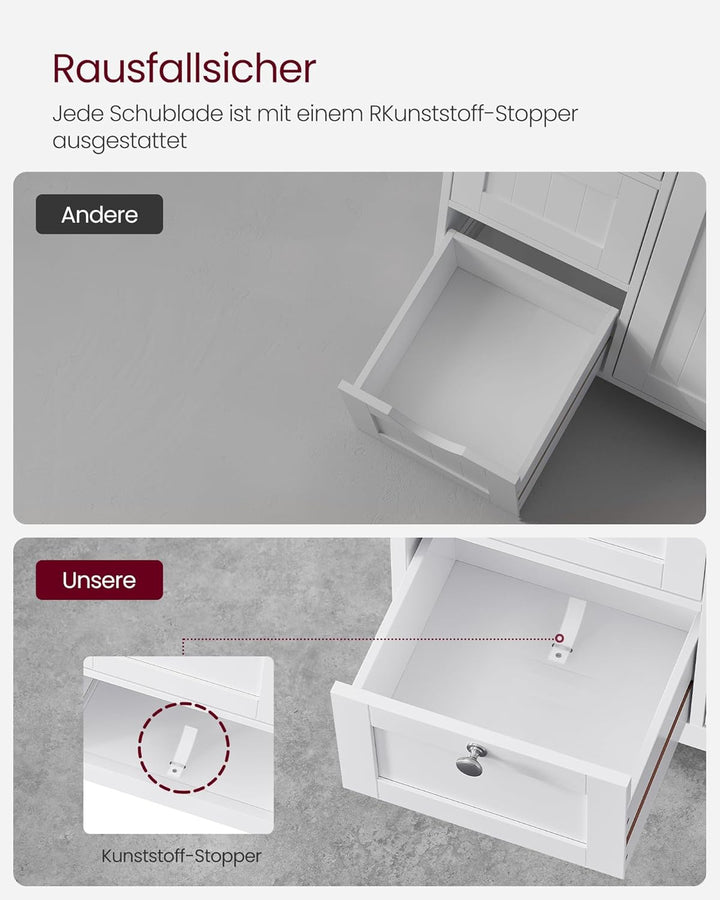 VASAGLE Badezimmerschrank, Badschrank, Beistellschrank, mit 3 Schubladen, Schranktür, verstellbare A
