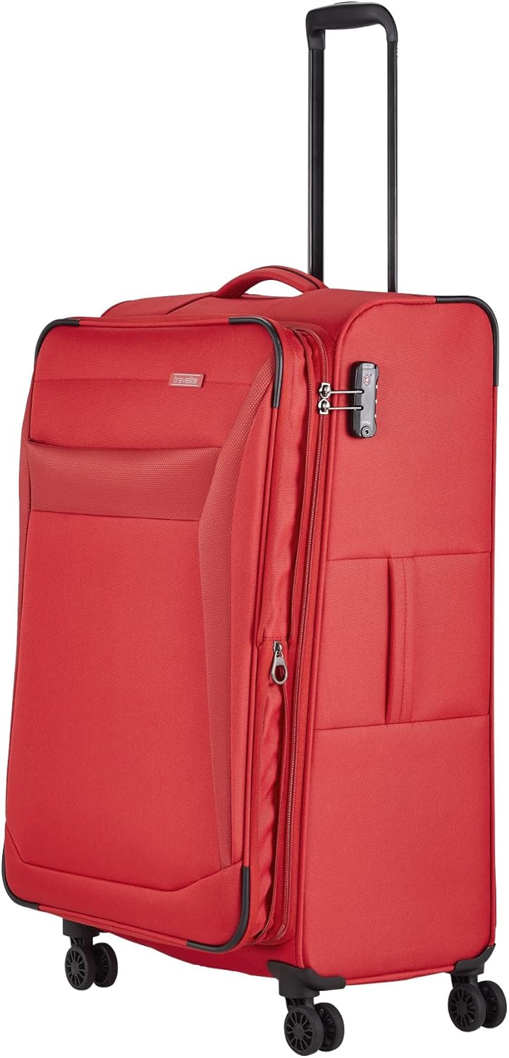 travelite 4-Rad Koffer Grösse L Weichschale, Gepäck Serie CHIOS mit Dehnfalte + Kantenschutz, Trolle