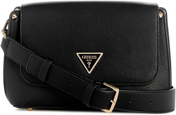 GUESS Damen Meridian Flap Shoulder Bag Schultertasche, Schulterklappe Schwarz, Schwarz