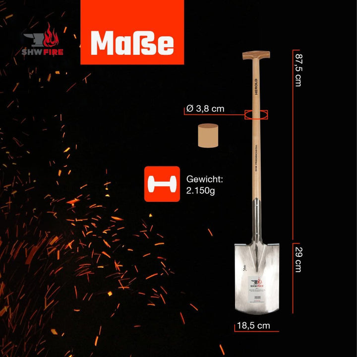 SHW-FIRE Gärtnerspaten für Harte Böden - Trittkante, 95cm Stiel mit T-Griff - robust und langlebig,