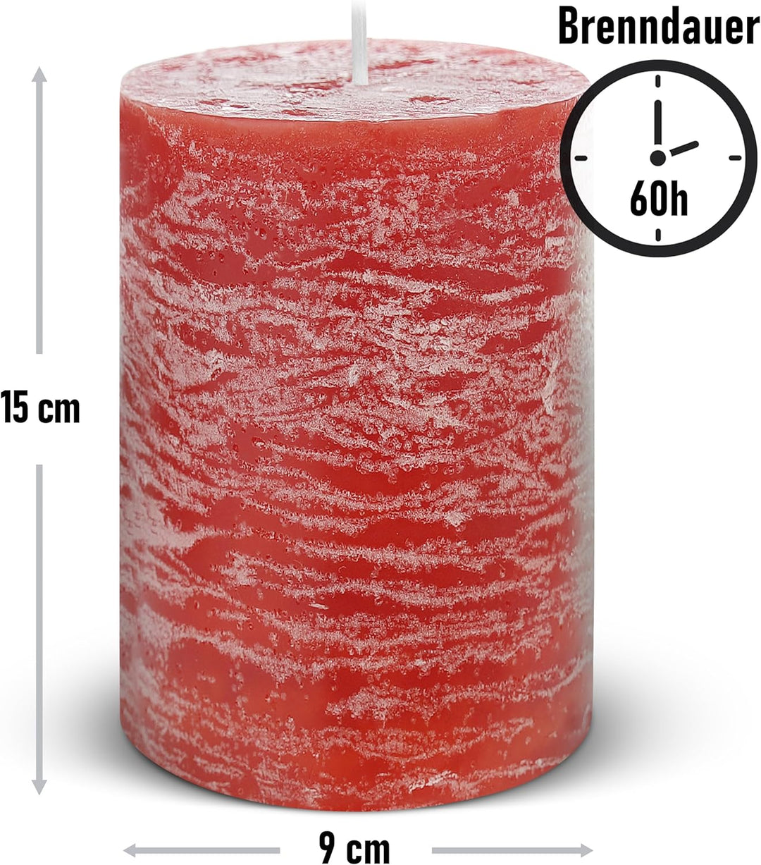 Brandsseller Stumpenkerze 4er Set | 9x15 cm | Weihnachtskerze | Adventskranz | Rot 9 x 15cm | 4er-Se