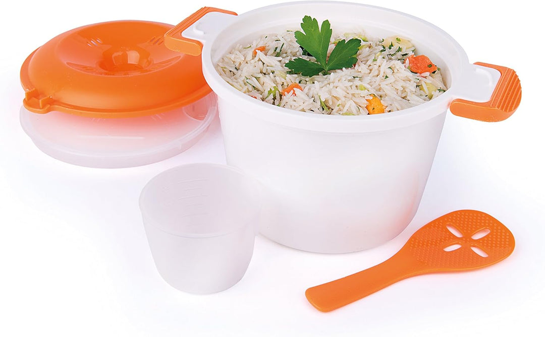 Excelsa Quick Cook Reiskocher Mikrowelle, Polypropylen, Weiss mit Details Orange