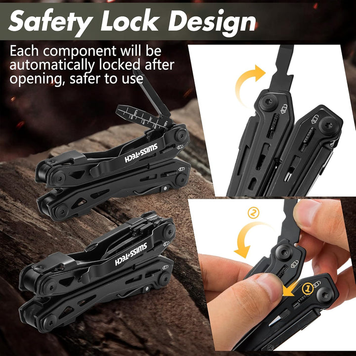 Swiss+Tech Multitool 16 in 1, Multifunktionszange Edelstahl Faltbares Multifunkstionswerkzeug Multif