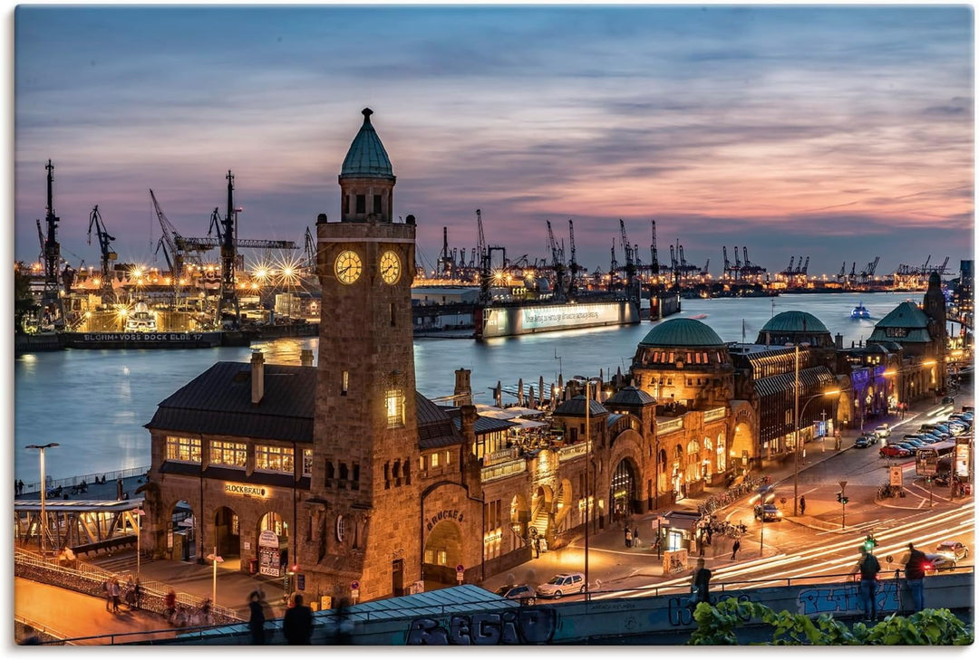 ARTland Leinwandbilder Wandbild Bild auf Leinwand 60x40 cm Stadtbilder Hamburg Hafen Landungsbrücken