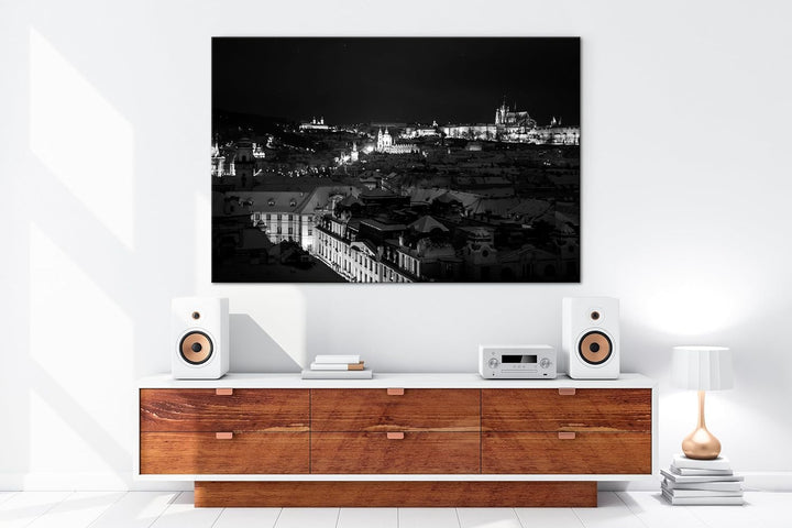 deyoli Prag bei Nacht Format:90x60 cm Effekt: Schwarz/Weiss als Leinwandbild, Motiv fertig gerahmt a