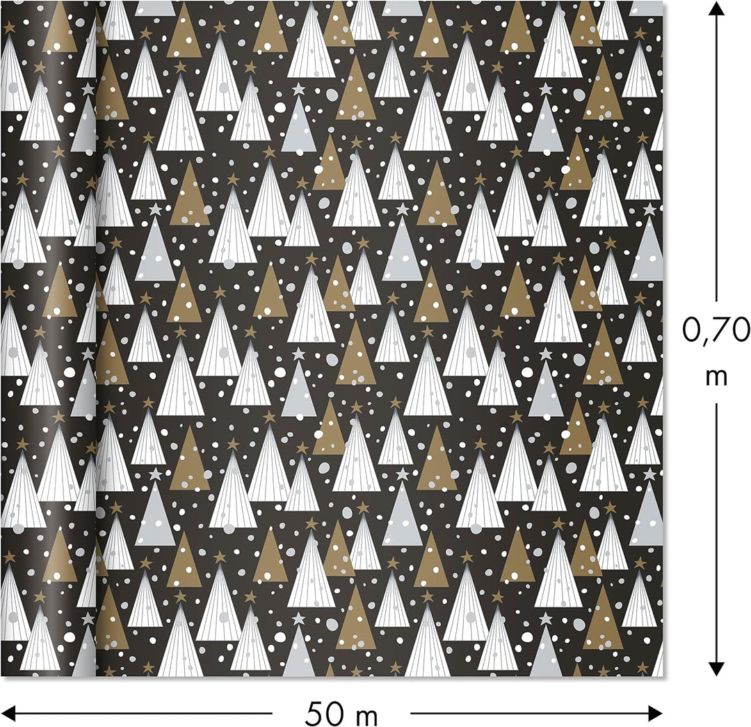 Clairefontaine 211921C - Rolle Geschenkpapier Alliance 50mx0m70, 60g, Tannenbaum mit schwarzem Hinte