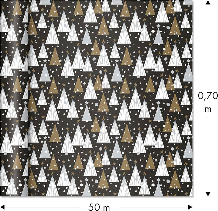 Clairefontaine 211921C - Rolle Geschenkpapier Alliance 50mx0m70, 60g, Tannenbaum mit schwarzem Hinte
