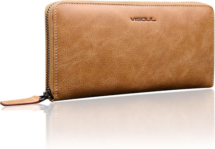 VISOUL Premium Brieftasche Echtleder/Italienisches Leder mit RFID-Schutz, XL Geldbörse für Herren Kh