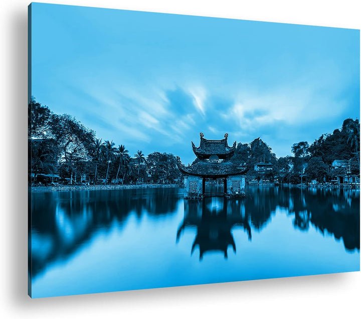 deyoli Vietnam Tempel in Pagoda Format: 80x60 Effekt: Monocrome Blau als Leinwand, Motiv fertig gera