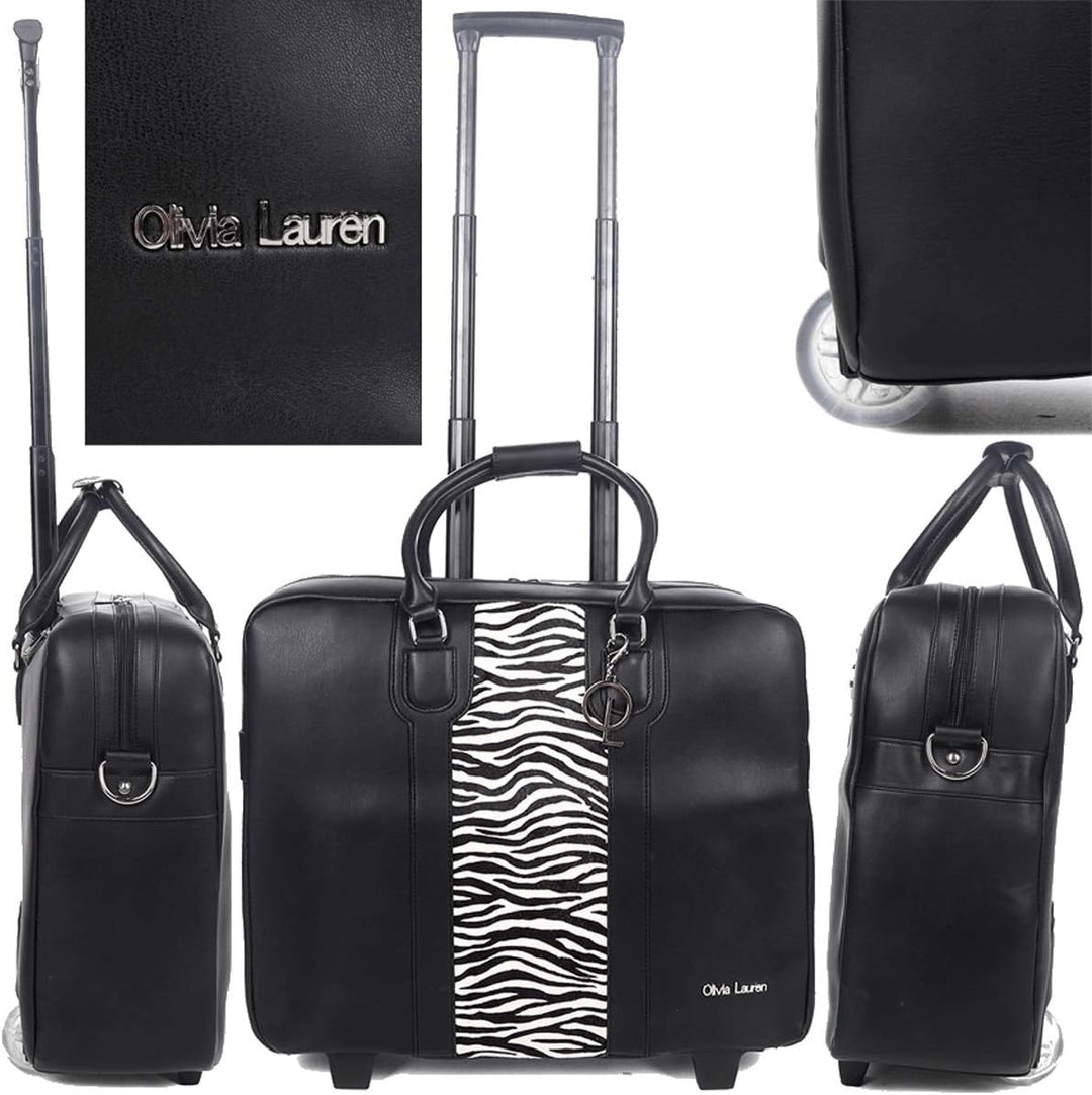 Bowatex Luxus Damen Laptop Aktentasche Schulter Gurt 2 Rollen Trolley Schwarz