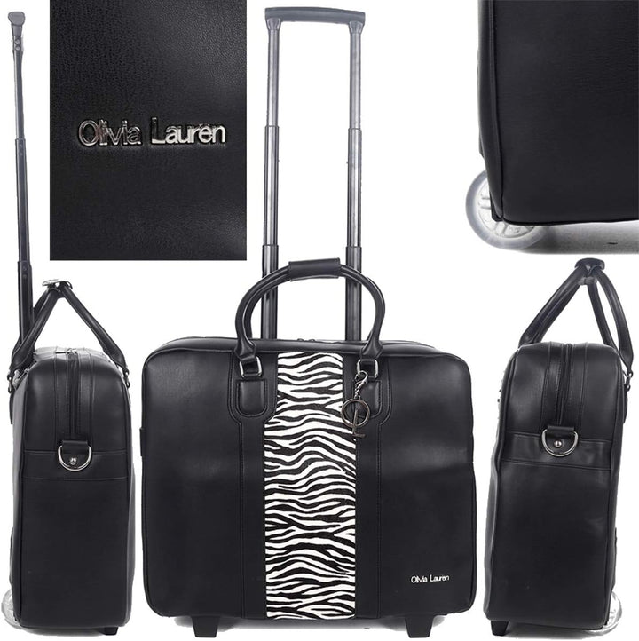 Bowatex Luxus Damen Laptop Aktentasche Schulter Gurt 2 Rollen Trolley Schwarz