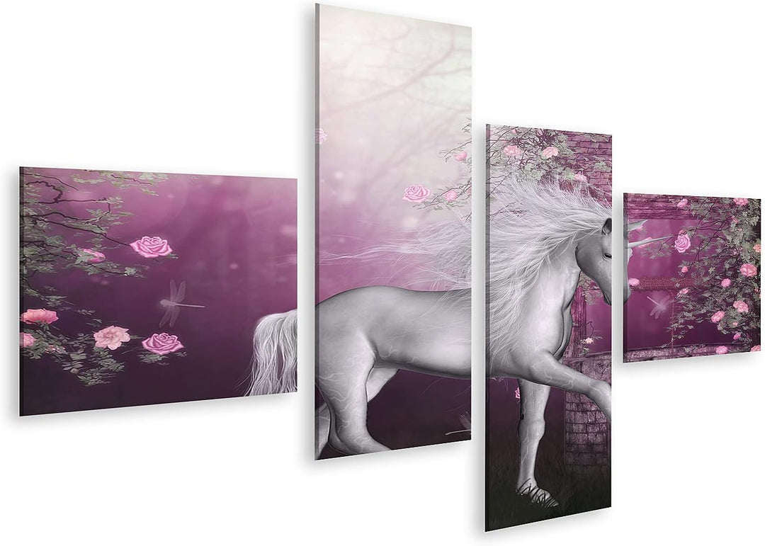 islandburner Bild auf Leinwand Einhorn Fee Fantasie Mondschein Feengarten Für Mädchen Kinderzimmer B