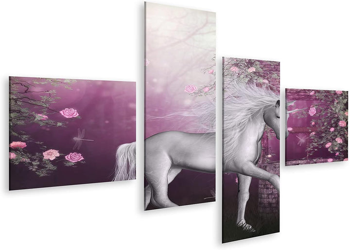 islandburner Bild auf Leinwand Einhorn Fee Fantasie Mondschein Feengarten Für Mädchen Kinderzimmer B