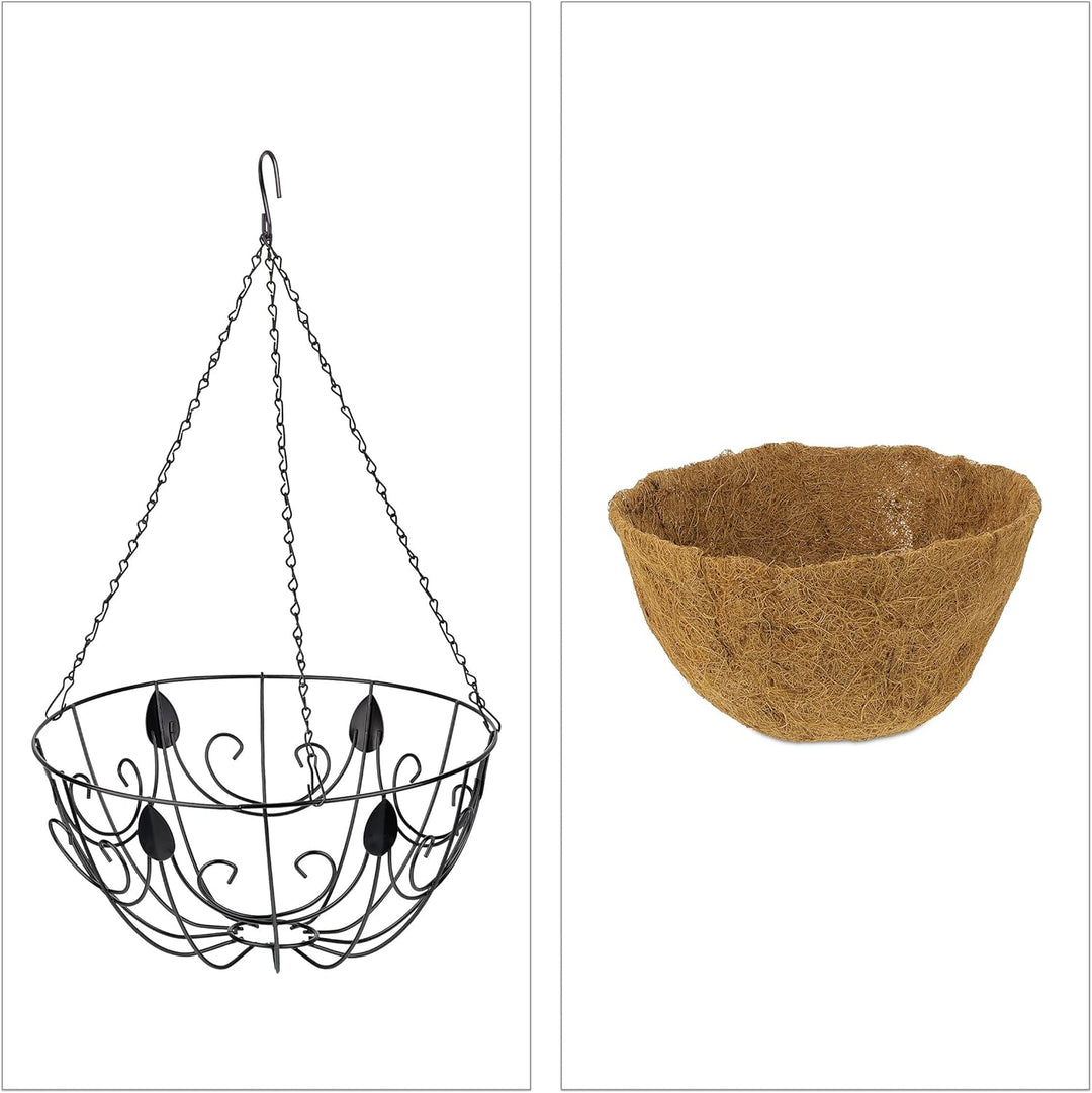Relaxdays Hängekorb 3er Set, Kokos, Blumenampel mit Kette, 35 cm Durchmesser, je Pflanzenhalter 10 L