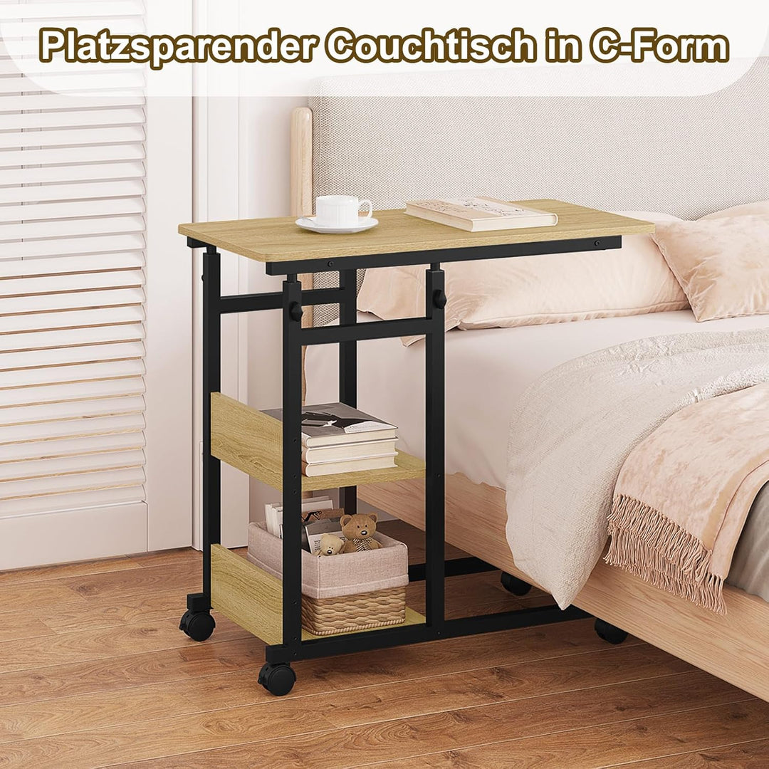 WOLTU Beistelltisch Couchtisch Sofatisch Wohnzimmertisch Laptoptisch Betttisch, C-förmig höhenverste