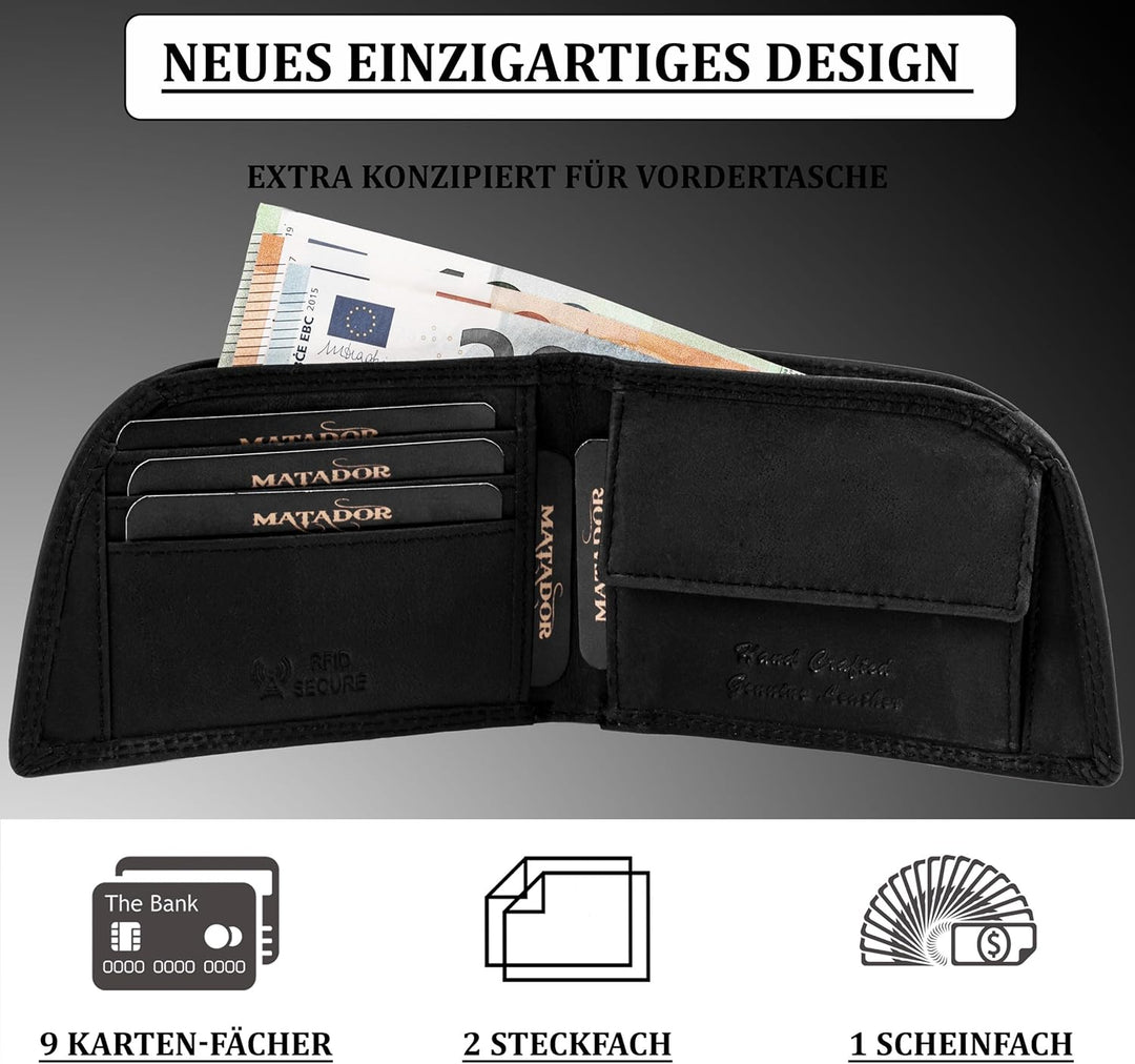 MATADOR Geldbörse Herren Vordertasche Jeans Wallet for Men Portmonee Herren Geldbeutel mit RFID Schu