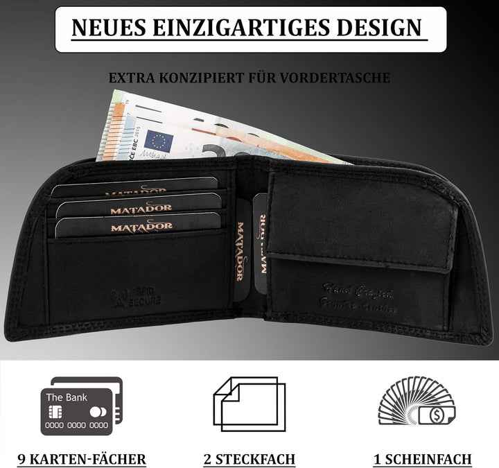 MATADOR Geldbörse Herren Vordertasche Jeans Wallet for Men Portmonee Herren Geldbeutel mit RFID Schu