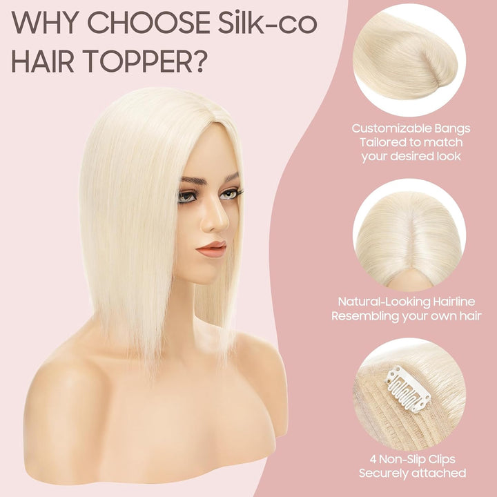 Silk-co Hair Topper Echthaar, 10x12cm Basis Toupet Damen, Haartopper Echthaar mit Remy Seide Basis,