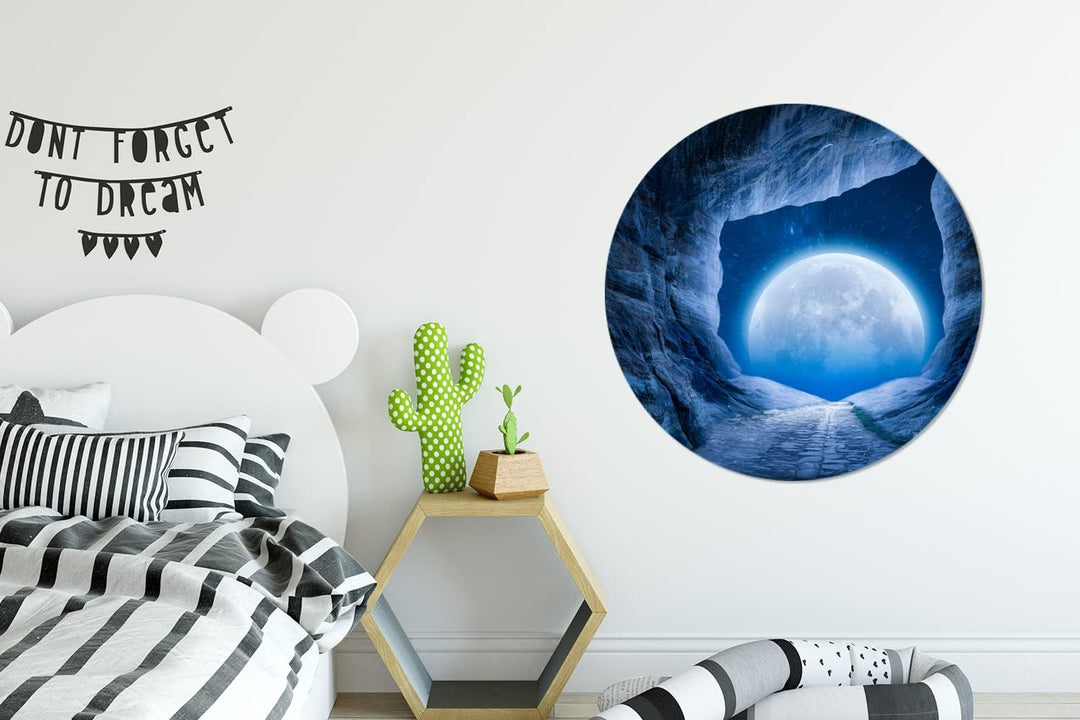 MuchoWow Wandbild Rund Wanddeko Deko Wohnzimmer Bilder 90x90 cm Höhle - Mond - Weltraum - Universum