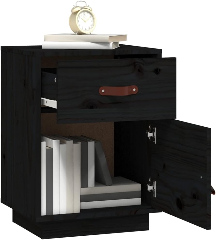 FIRBNUS Bedside Table Nachtkonsole Beistelltisch mit Stauraum Night Stand Nachttische 2er Set Schwar