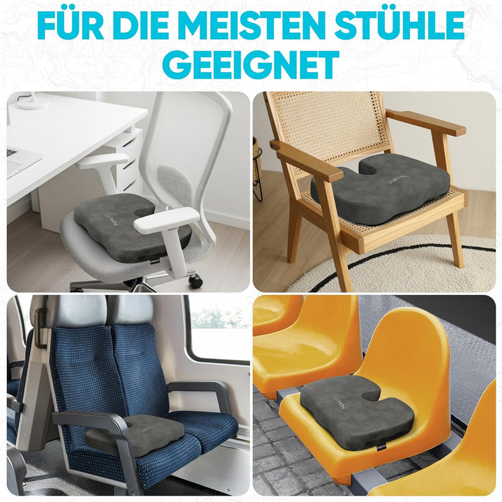 FORTEM XL Autositzkissen, Memory-Schaum-Kissen für Büro Computersessel & Lindert Schmerzen an Steiss