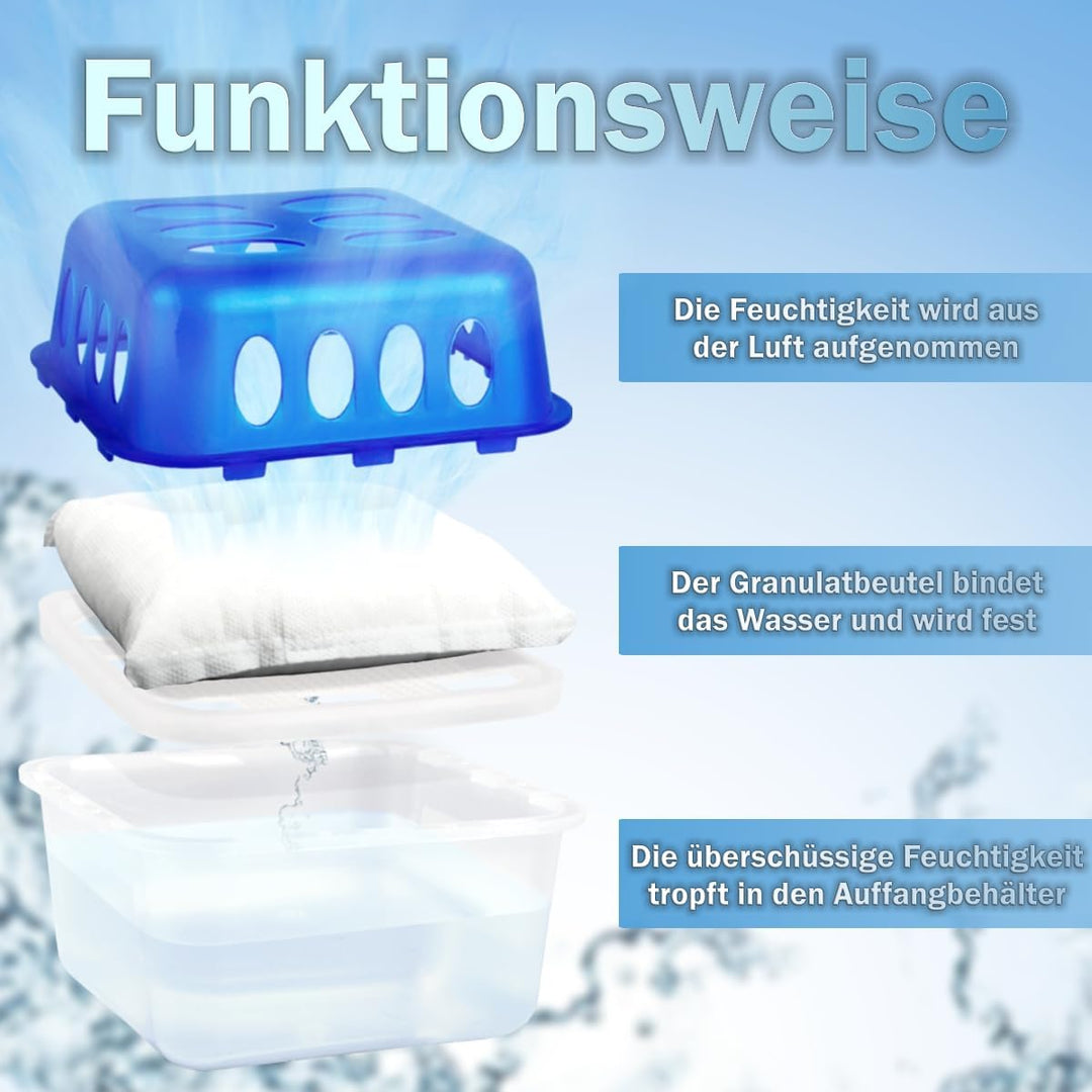 Stimo 4x Luftentfeuchter Box mit 8 Nachfüllpacks Raumentfeuchter Feuchtigkeits-Stopper mit Granulat