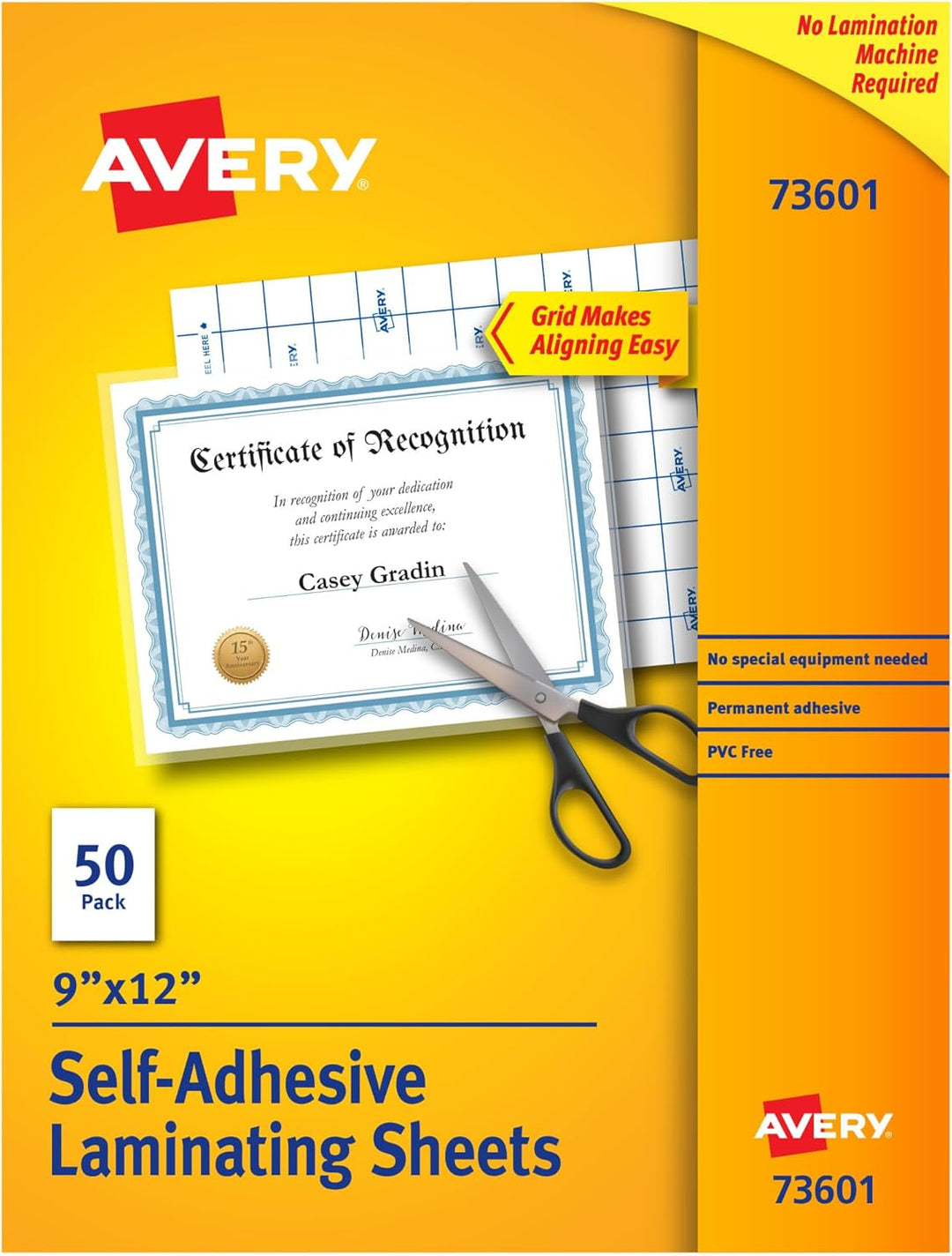 Clear Self-Adhesive Laminating Sheets, 3 mil, 9 x 12, 50/Box