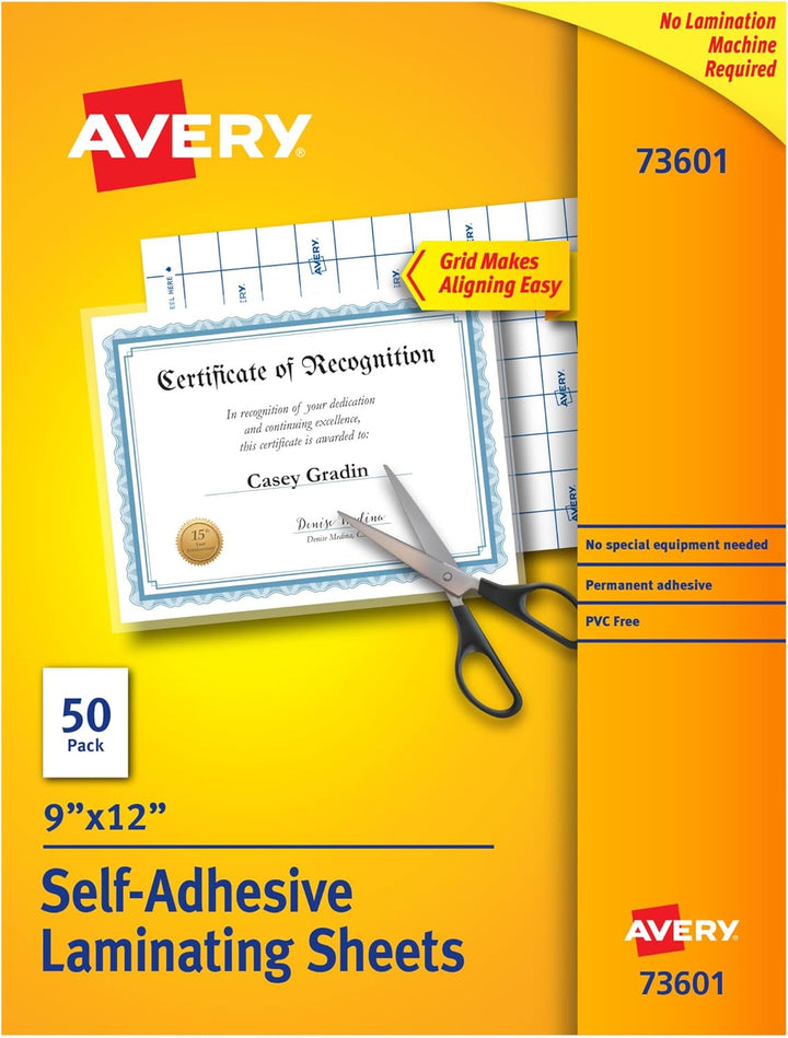 Clear Self-Adhesive Laminating Sheets, 3 mil, 9 x 12, 50/Box