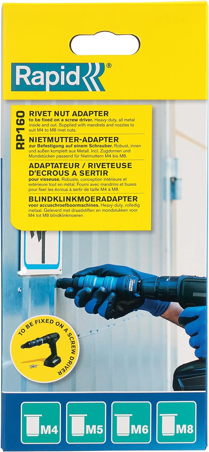 Rapid Nietmutternzange RP160, Aufsatz für Akkuschrauber oder Bohrmaschine, Blindnietmutterzange Adap