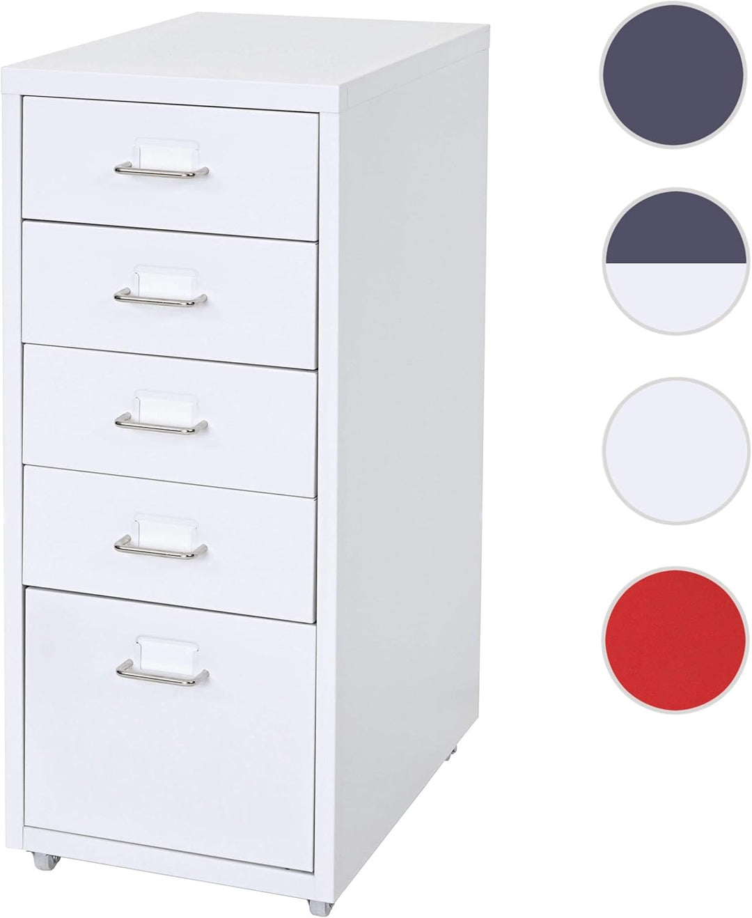 Mendler Rollcontainer Boston T851AM, Schubladenschrank Stahlschrank, 69x28x41cm 5 Schubladen - weiss