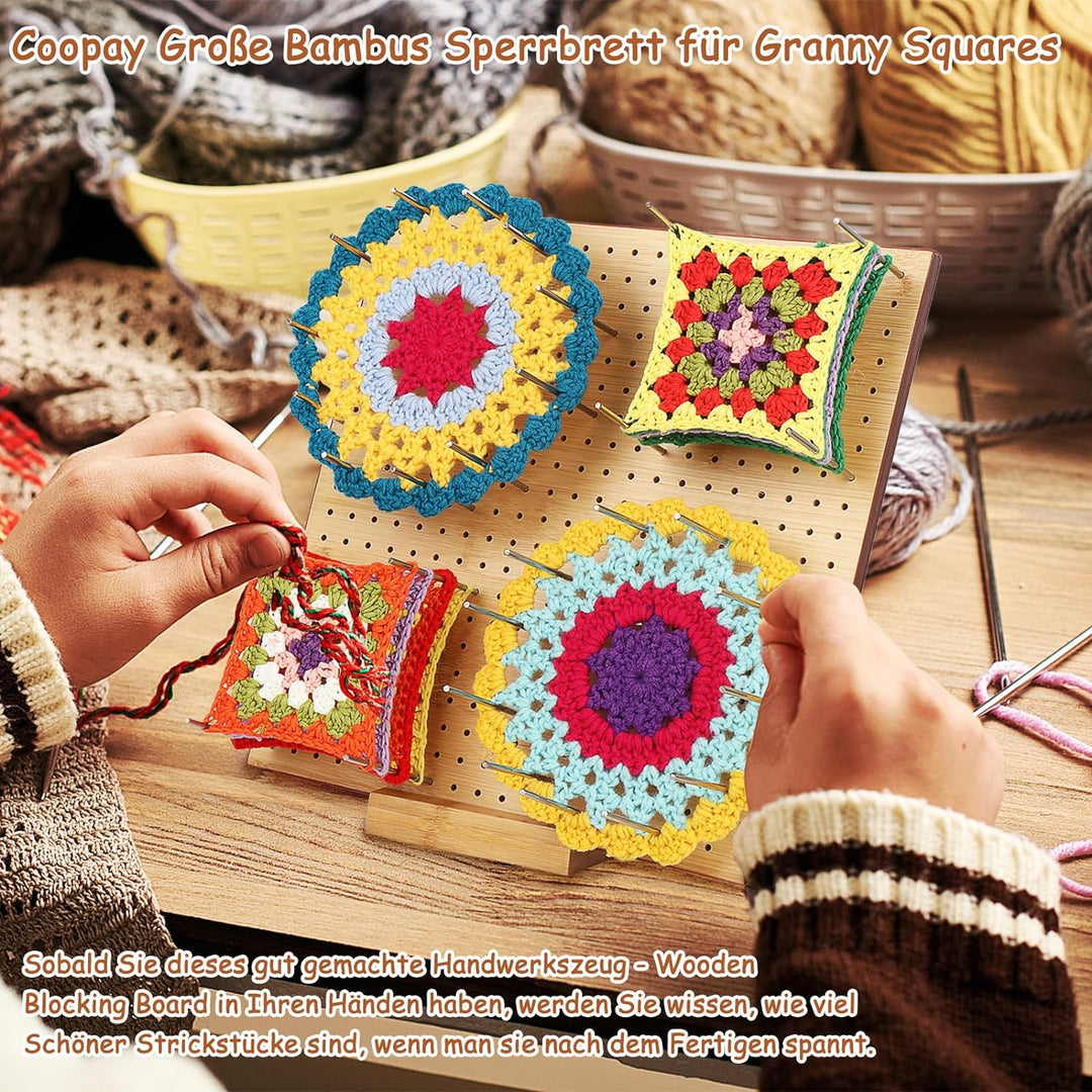 Coopay Granny Square Spanner, Gross Bambus Blocking Board 29 x 29 cm, Blocking Board Häkeln und 30 E