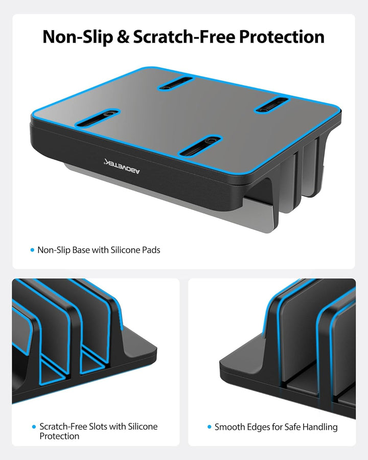 AboveTEK Vertikaler Laptopständer, Laptophalter für Laptop bis zu 17,3 ", 4 in 1, 3 Steckplätze Anti