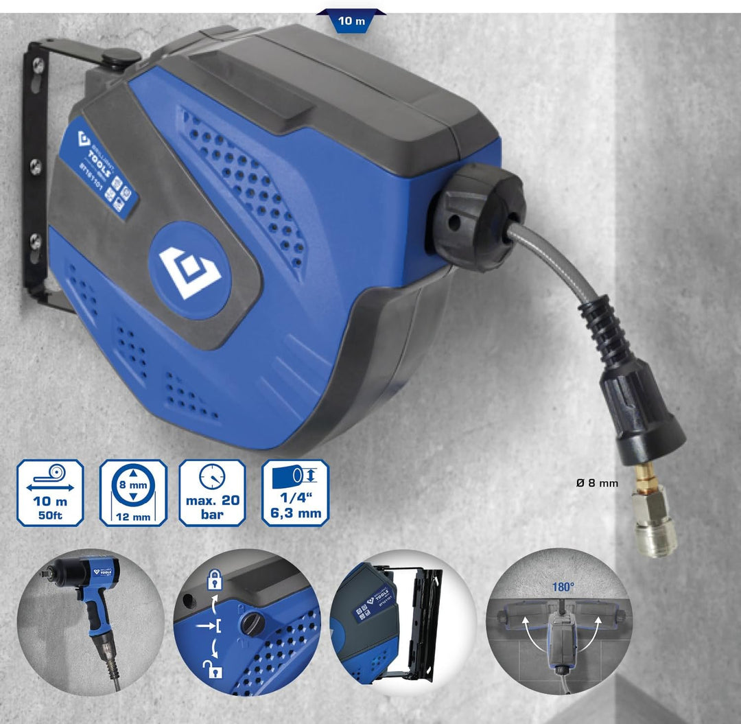 BRILLIANT TOOLS BT161101 Automatischer Druckluftschlauch-Aufroller, Ø 8 mm x 10 m [Powered by KS TOO