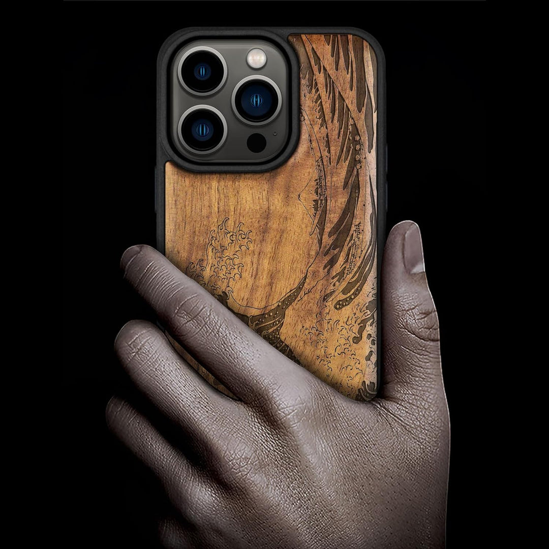 Carveit Handyhülle für iPhone 15 Pro Cover Kompatibel mit Magsafe [Holz und TPU Silikon Hybrid hülle