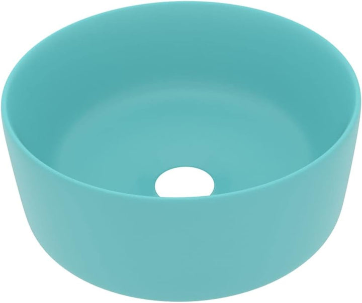 WIFESE Luxuriöses Waschbecken Rund Matt Hellgrün 40x15 cm Keramik Aufsatzwaschbecken Eckig Badezimme