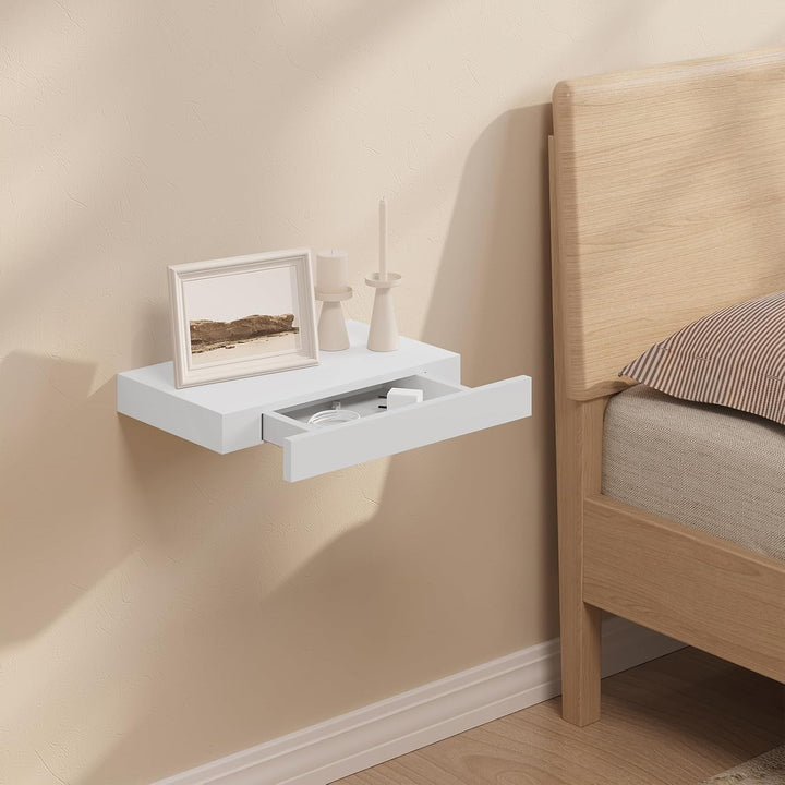 WOLTU Wandregal mit Schublade, Schweberegal Weiss, Regalbrett aus MDF, Wandboard für Wohnzimmer Schl