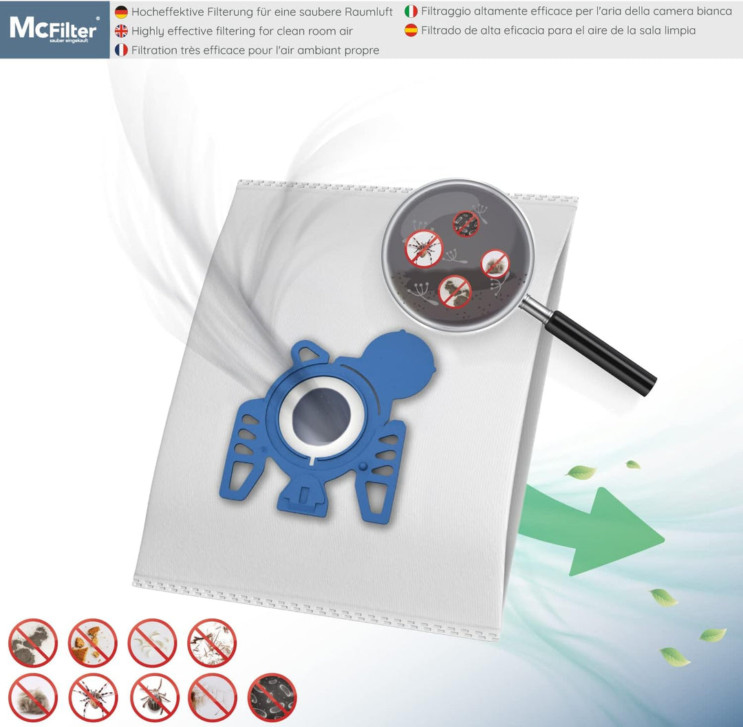 McFilter | 20 Staubsaugerbeutel inkl. Mikrofilter geeignet für Miele S 8340 PowerLine, Ecoline Staub