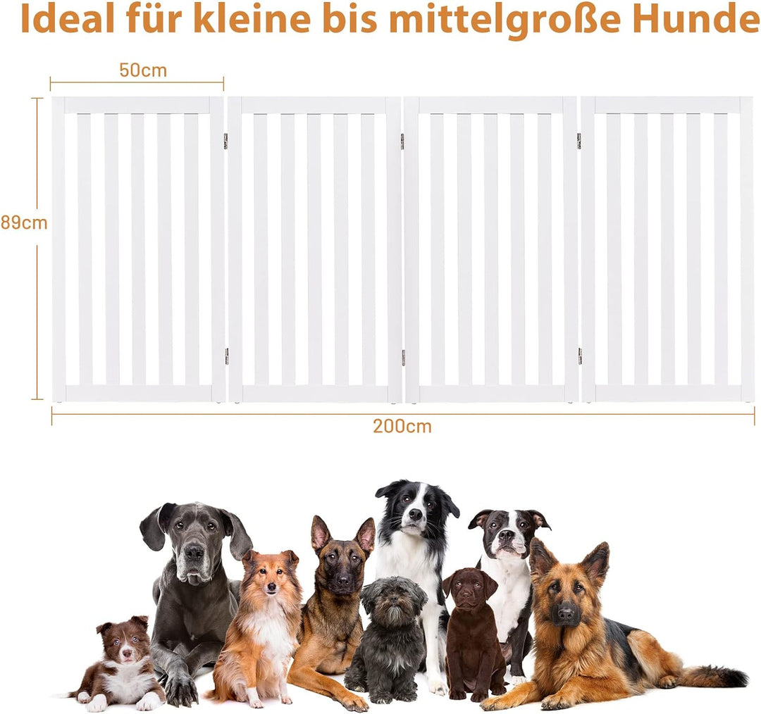 COSTWAY Absperrgitter Hunde 89cm Hoch, 4 Paneelen Schutzgitter Holz, Kindergitter klappbar, Treppeng