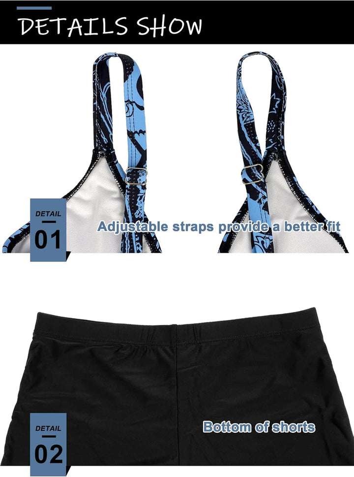 CheChury Badeanzug Tankini Damen Bauchweg Volant Zweiteilig Bademode Push up Badeanzug Oberteil mit