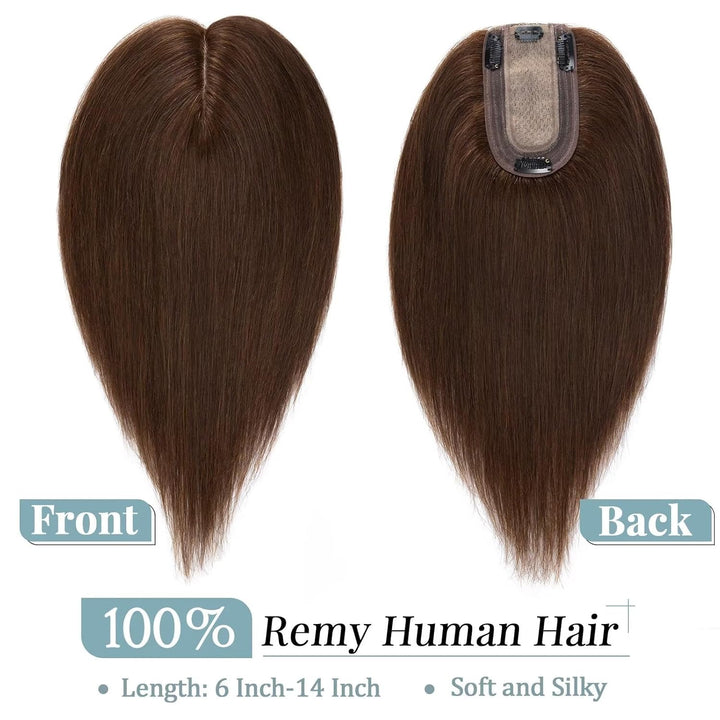 TESS Hair Topper Echthaar Braun, 10x12cm Basis Toupet Damen #4 Braun Haartopper Echthaar 35g 25 cm H