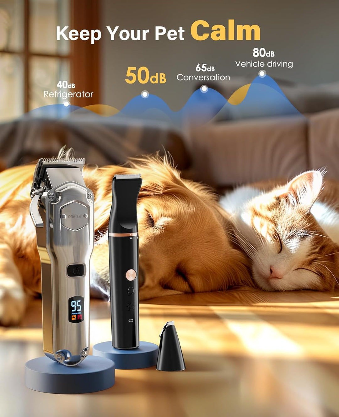 oneisall Hundeschermaschine und Pfotentrimmer 2in1 Set, IPX7 Wasserdicht Schermaschine hund Dichtes